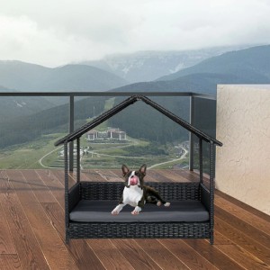 Relaxdays Hundeliege Polyrattan Anthrazit Mit Dach 81 cm x 90 cm x 68 cm 9,7 kg