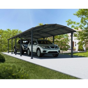 Canopia Carport Arcadia 10600 in Anthrazit mit zwei geparkten Autos.