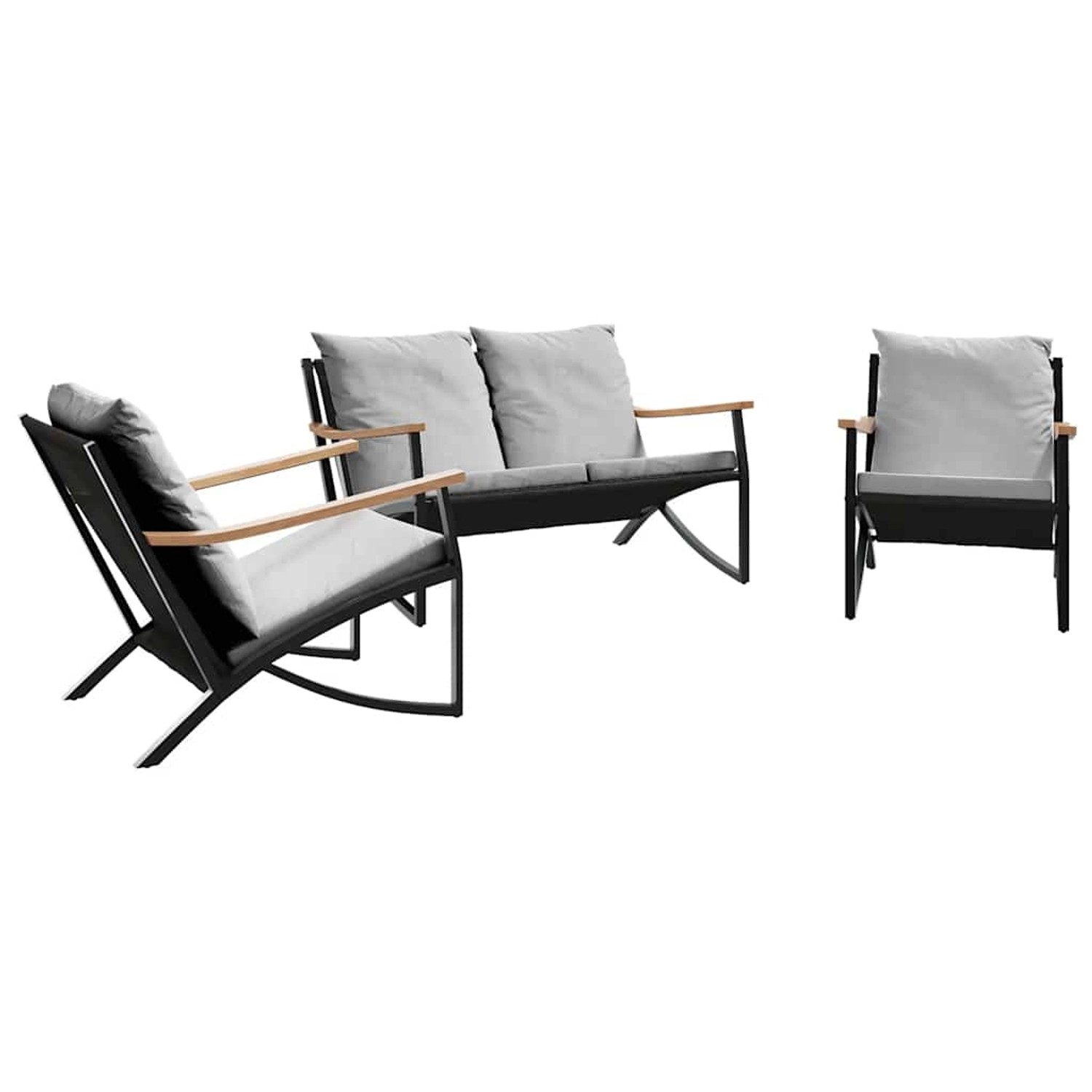 vidaXL 3-Tlg Balkonmöbel-Set mit Kissen Schwarz Stahl 3283637