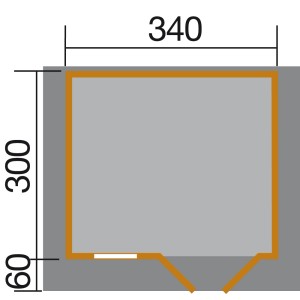 Grundriss weka Gartenhaus Verona B natur, 340x300 cm mit Vordach