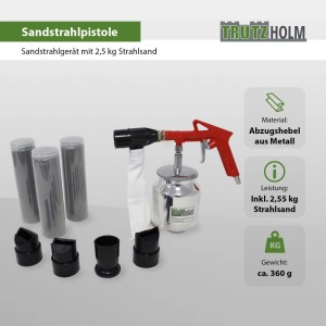 TRUTZHOLM Sandstrahlpistole Für Druckluft Ein Viertel Zoll Anschluss Mit 2,5kg Strahlsand