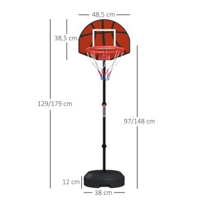 SPORTNOW Basketballständer aus Stahl/PE, höhenverstellbar 129-179cm, braunes Korbbrett, schwarzer Standfuß. Maße.