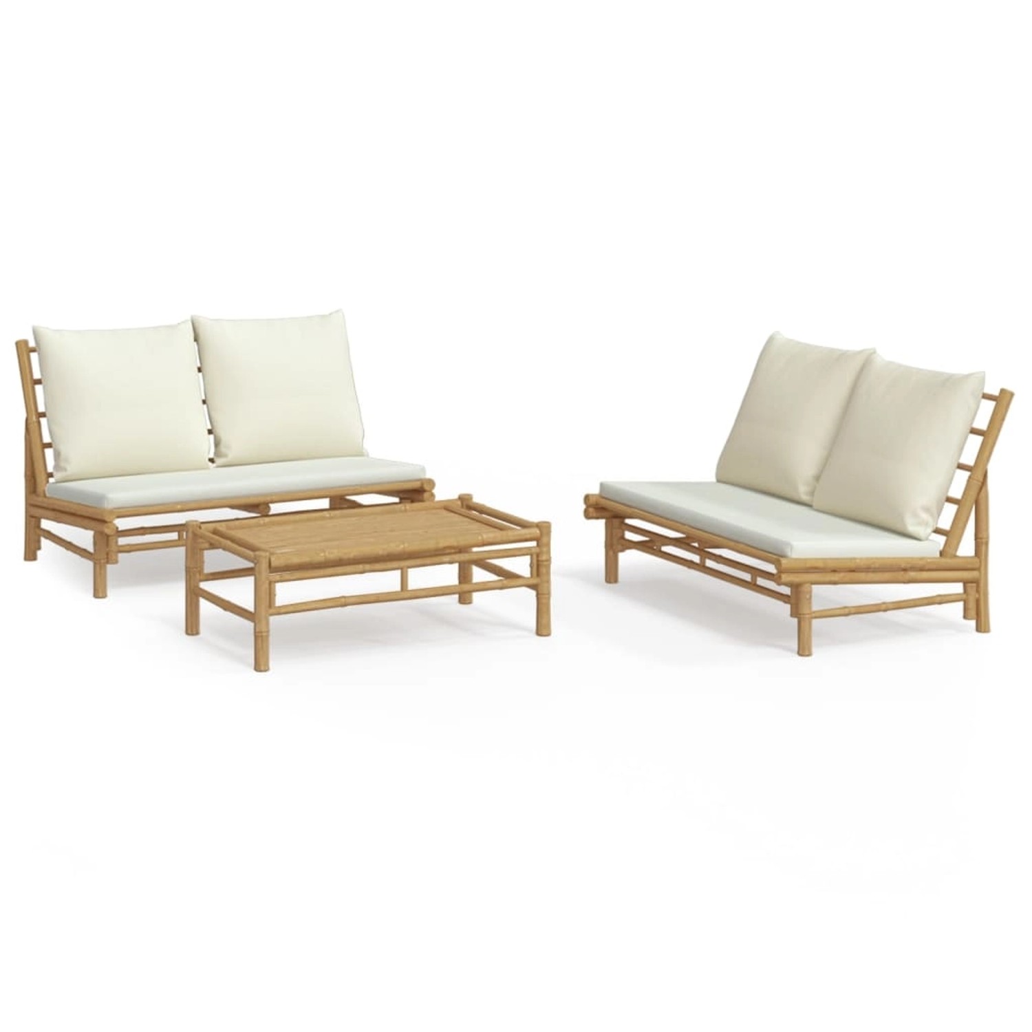 vidaXL 3-Tlg Garten-Lounge-Set mit Kissen Creme Bambus 3156483