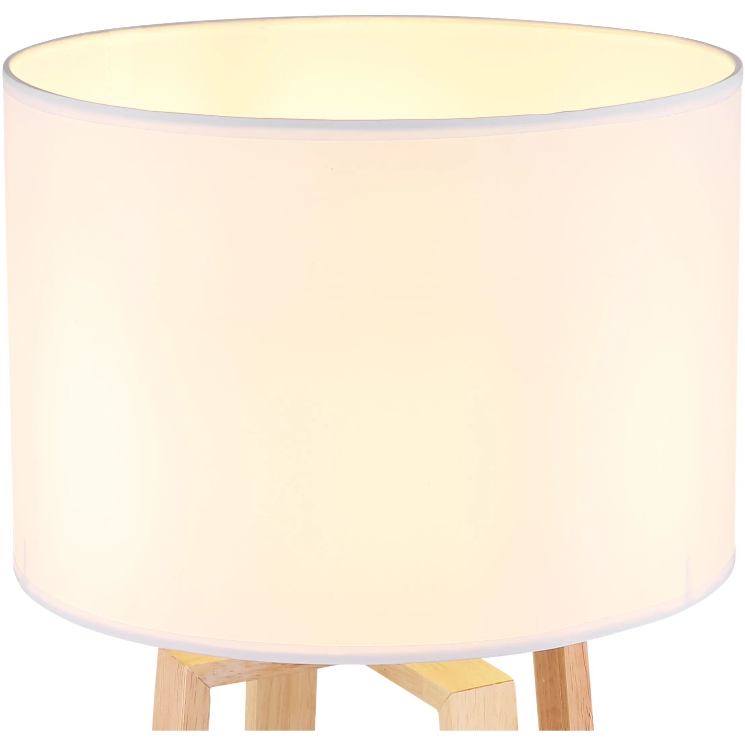 Globo Tischlampe Moritz, braunes Holzgestell mit weißem Textilschirm, 30x44cm.