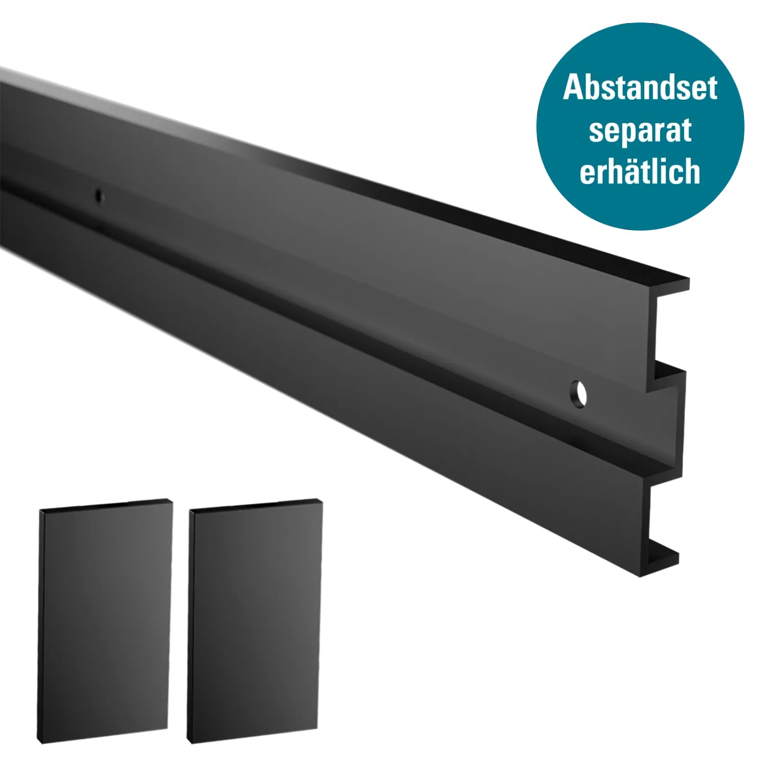 Novadoors Schiebetür-Set Ontario, 190 cm, Schwarz, Detailansicht Laufschiene und Abstandshalter.