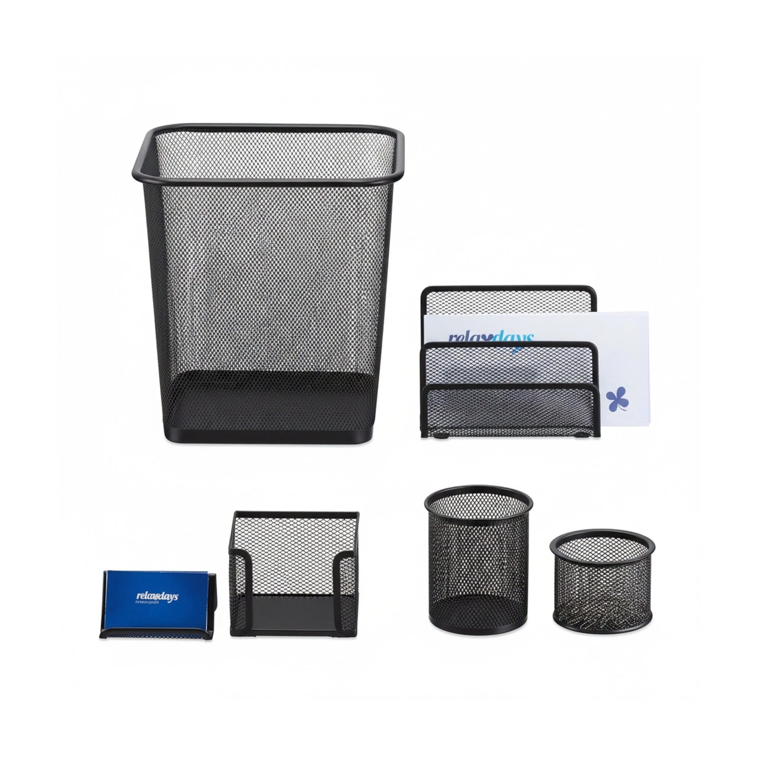 Relaxdays Schreibtisch Organizer Set Metall Schwarz Rutschfest 6-teilig