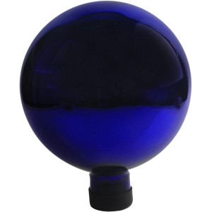 Blaue Rosenkugel (Ø 18 cm) aus Glas für die Gartendekoration.