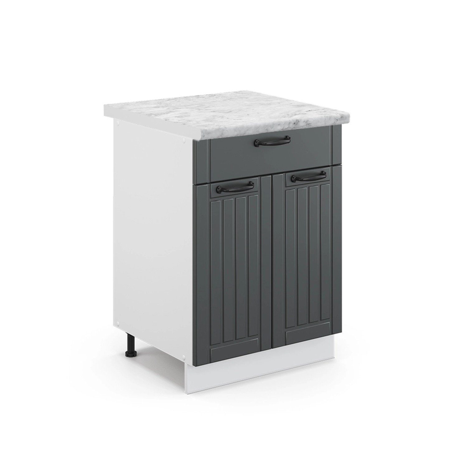 Vicco Küchenunterschrank Fame-Line Anthrazit Landhaus/Weiß 60 cm mit Schublade AP Marmor
