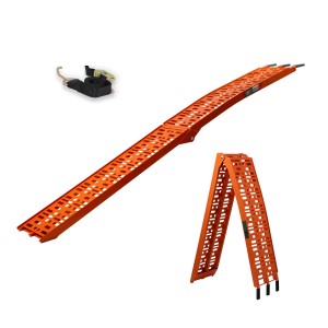 TRUTZHOLM klappbare Auffahrrampe, 228cm, Alu orange, mit Spanngurt. Zubehör für Autoanhänger.