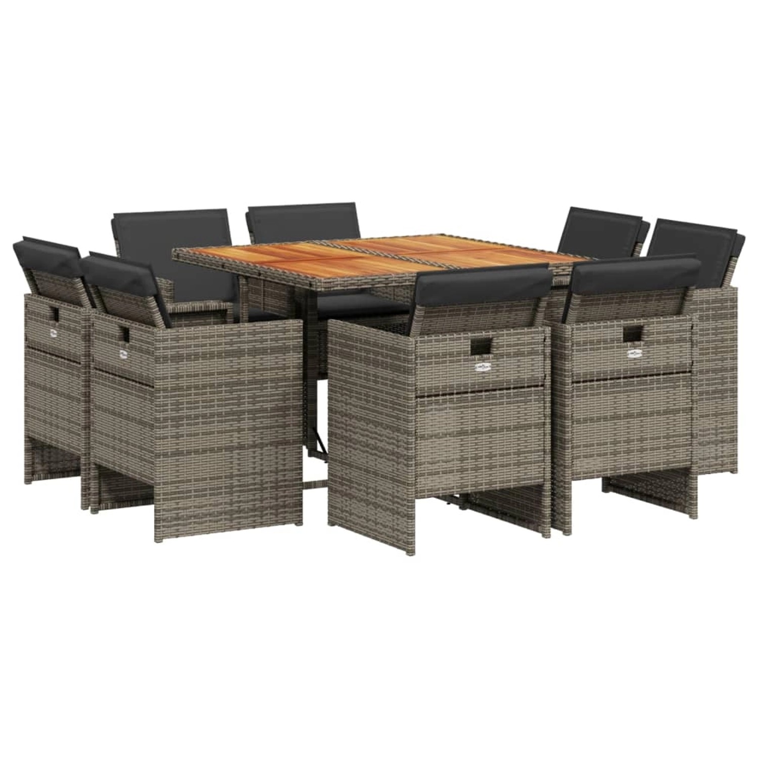 vidaXL 9-Tlg Garten-Essgruppe mit Kissen Grau Poly Rattan 3277789