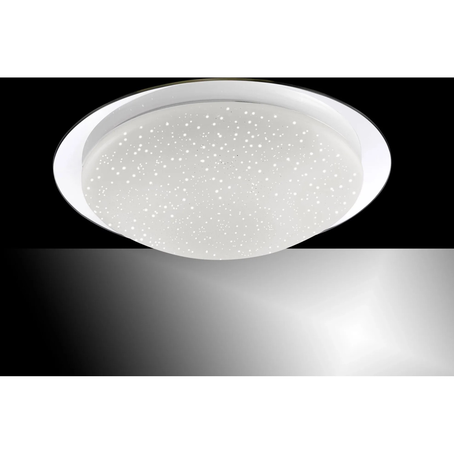 LED-Deckenleuchte Skyler Chrom, Ø 38 cm, mit Sternenhimmel-Optik für Wohnräume und Badezimmer.