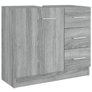 vidaXL Waschbeckenschrank, Grau Sonoma, 63x30x54 cm, Holzwerkstoff, mit einer Tür und drei Schubladen.