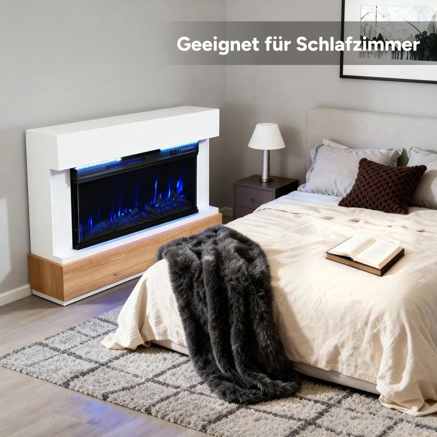 HOMAVO Elektrokamin mit Schrank (36 Zoll, 1000/2000W) im Schlafzimmer.