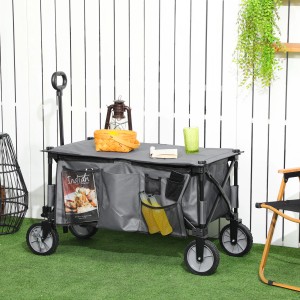 Outsunny Gartenwagen, grau, mit Ablagefläche und Staufächern für Camping, Garten und Freizeit.