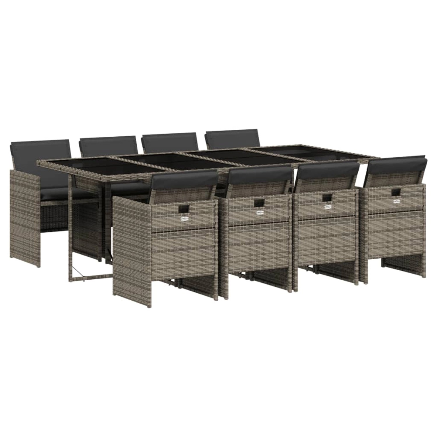 vidaXL 9-Tlg Garten-Essgruppe mit Kissen Grau Poly Rattan 3210560 günstig online kaufen