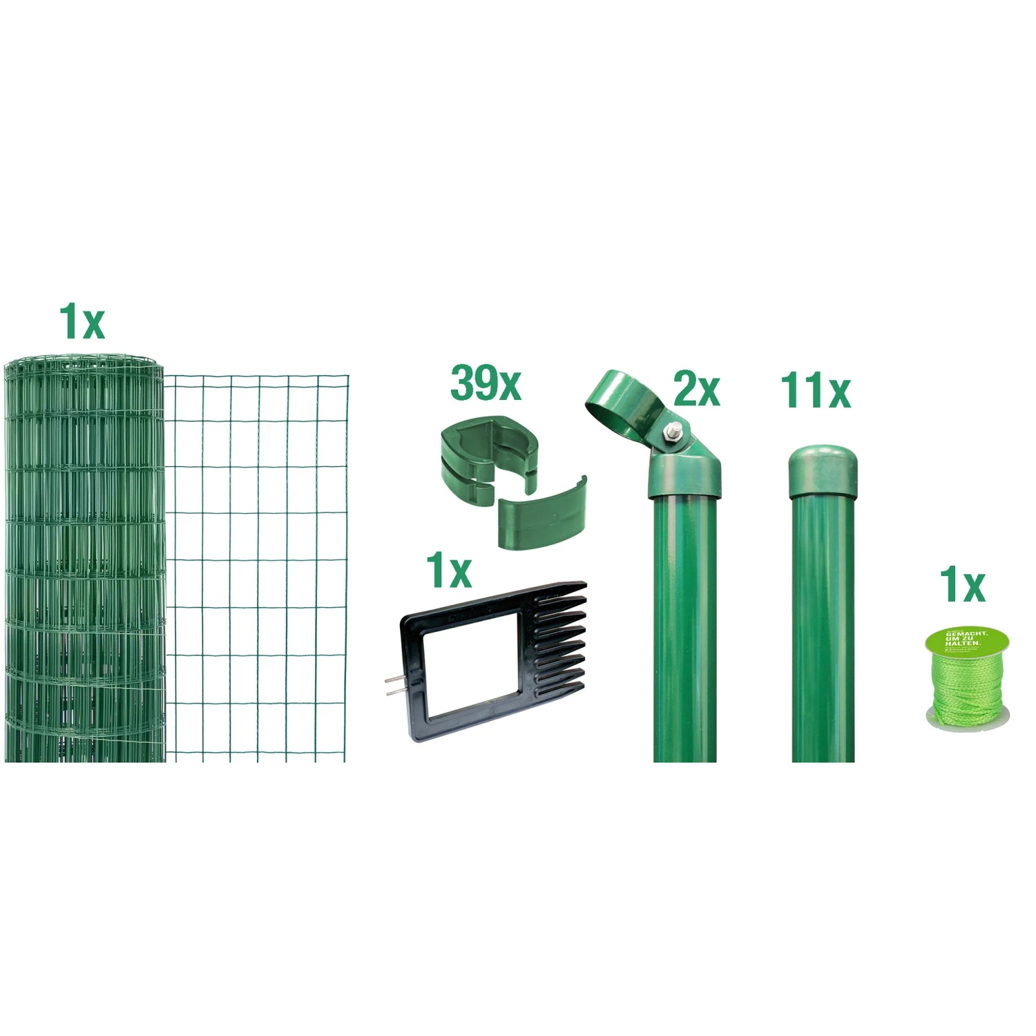 Metallzaun-Set Alberts Fix-Clip Pro, 122cm hoch, 25m lang, grün, zum Einbetonieren. Komplettset mit Zubehör.