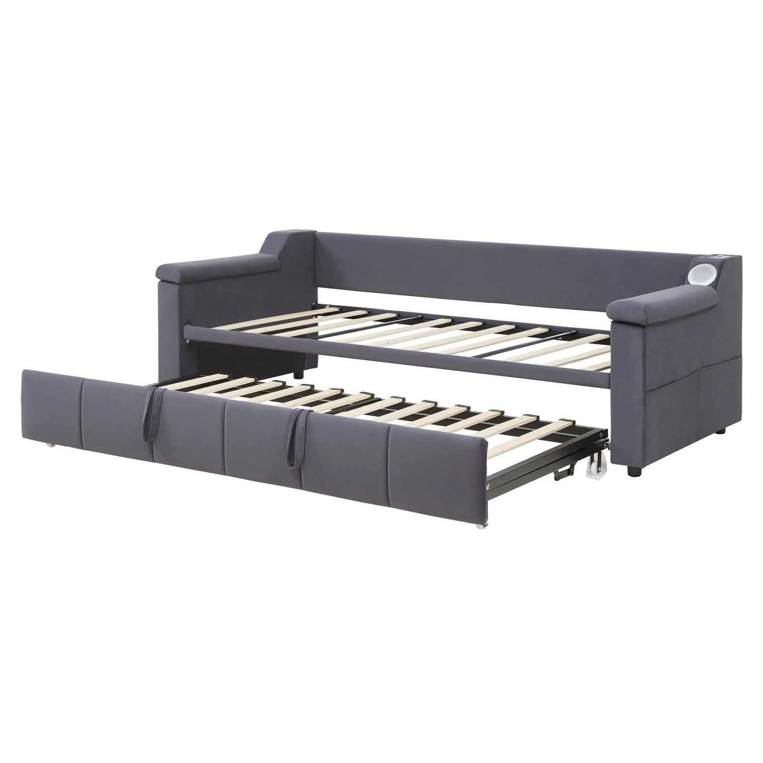 Merax Schlafsofa 90/180x190cm USB Bluetooth Samt Grau