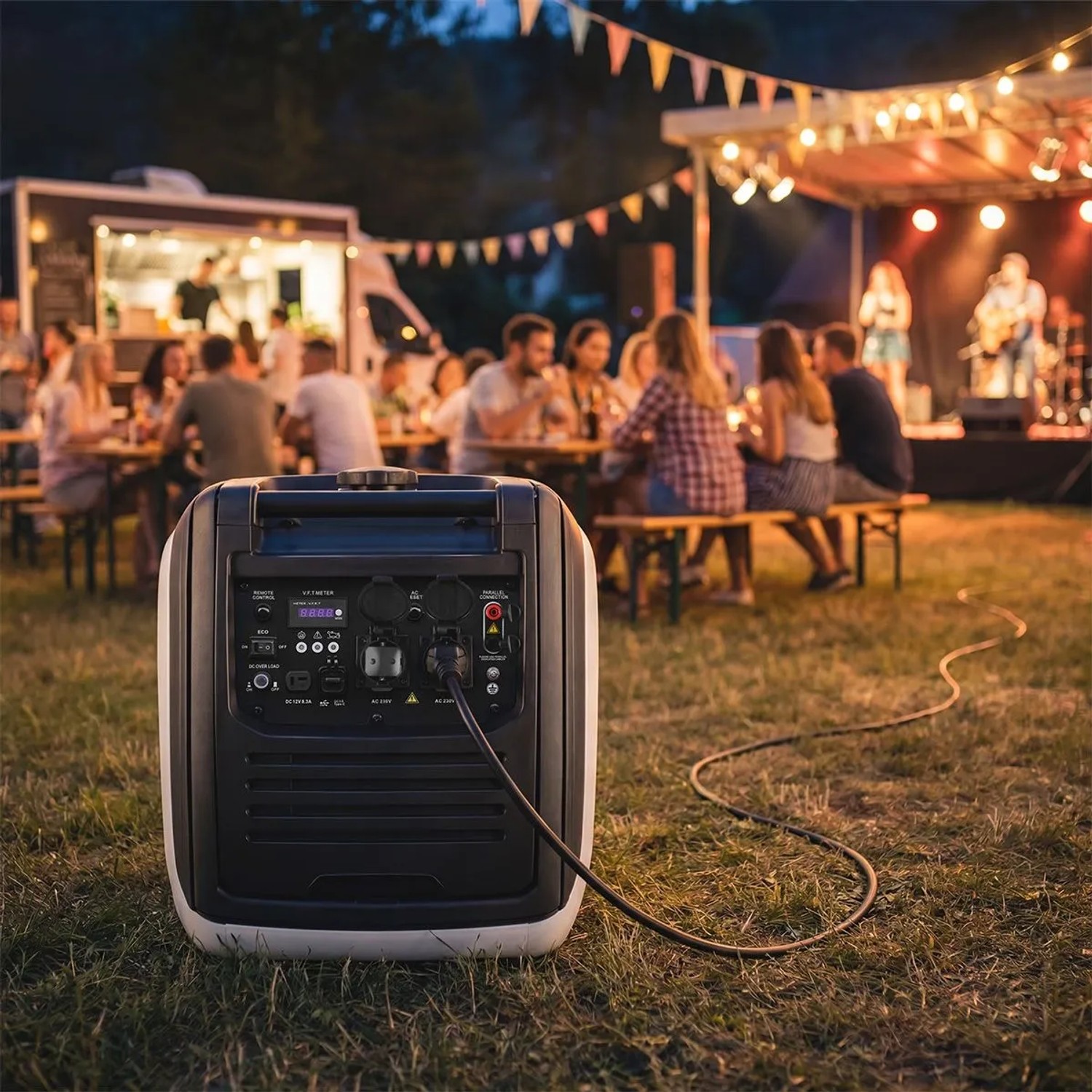 STAHLWERK Stromgenerator IG 4000 ST versorgt Outdoor-Party mit Licht und Musik. Kompakter Benzin Generator für unabhängige Stromversorgung.