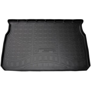 Schwarze Gummi Kofferraumwanne für Peugeot 208 (2012-2019), passgenaues Autozubehör.