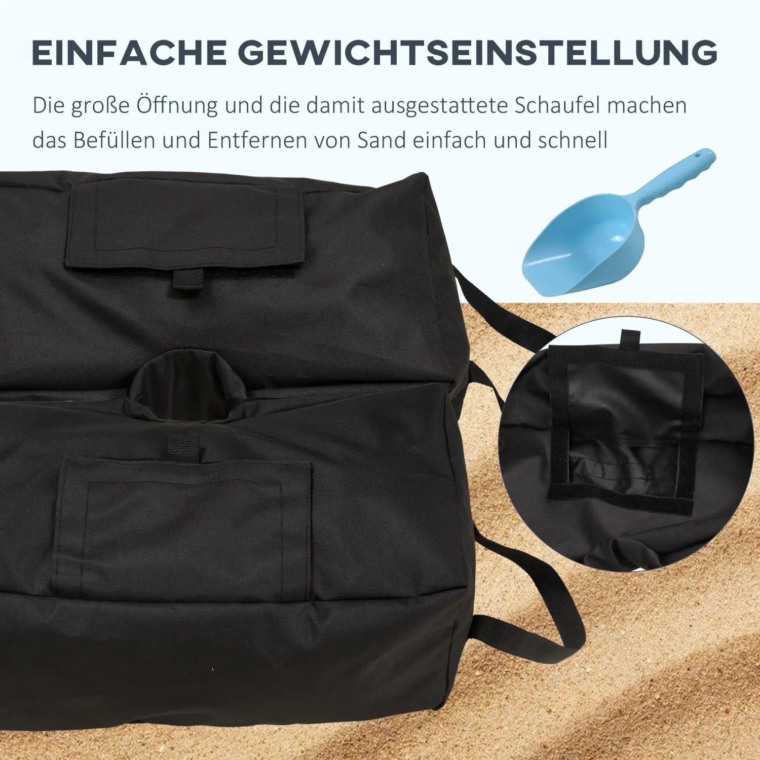 Outsunny Gewichte für Schirmständer, Sandsack mit Schaufel, Oxfordstoff, schwarz.