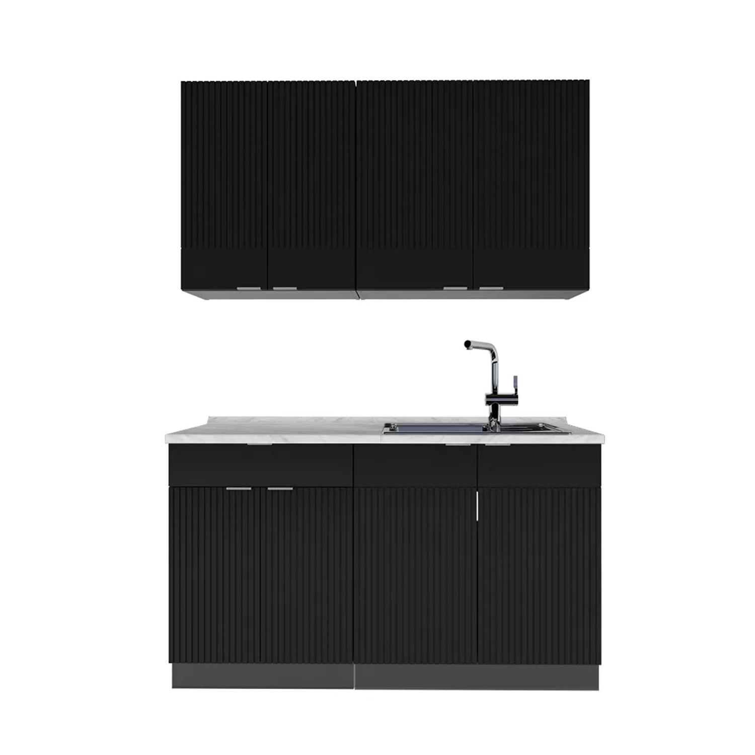 Thumbnail - Vicco Fame-Line Singleküche Schwarz gestreift/Anthrazit 140 cm AP Marmor ohne E-Geräte