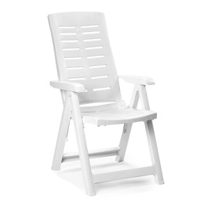 Weißer, verstellbarer Mojawo Klappstuhl/Campingsessel für Garten, Terrasse und Balkon.