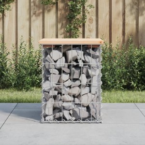 DELUKE Gartenbank Gabionen aus Stahl mit Kiefernholz-Sitzfläche, gefüllt mit Steinen, auf Terrasse. Kompakte Gabionenbank.