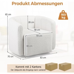 Abbildung des Costway Relaxsessel Drehsessel mit Maßangaben.