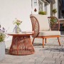 Balkontisch Bandon Terrakotta, Ø 70 cm, mit Glasplatte und Seilbespannung.