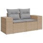 Beiges 10-tlg. vidaXL Garten-Sofa-Set aus Poly Rattan mit grauen Kissen.