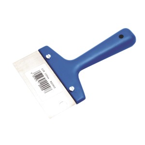 LUX Abscherspachtel, 10 cm breit, mit blauem Kunststoffgriff zum Entfernen von Spachtelmasse.