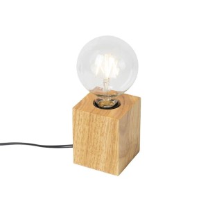 QAZQA Tischlampe 'Block' aus Holz, naturfarben. Innenleuchte mit E27 Fassung.