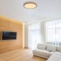 Runde LED-Deckenleuchte Doro in Graphit und Holzoptik, dimmbar und mit Fernbedienung.