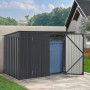 Graue Juskys Mülltonnenbox Namur aus Metall mit geöffneten Türen und Mülltonne.