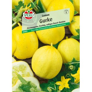Samenpackung Sperli Zitronengurke Lemon, runde gelbe Früchte.