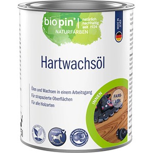Dose Biopin Hartwachsöl, transparent, seidenglänzend, für Holzoberflächen im Innenbereich.