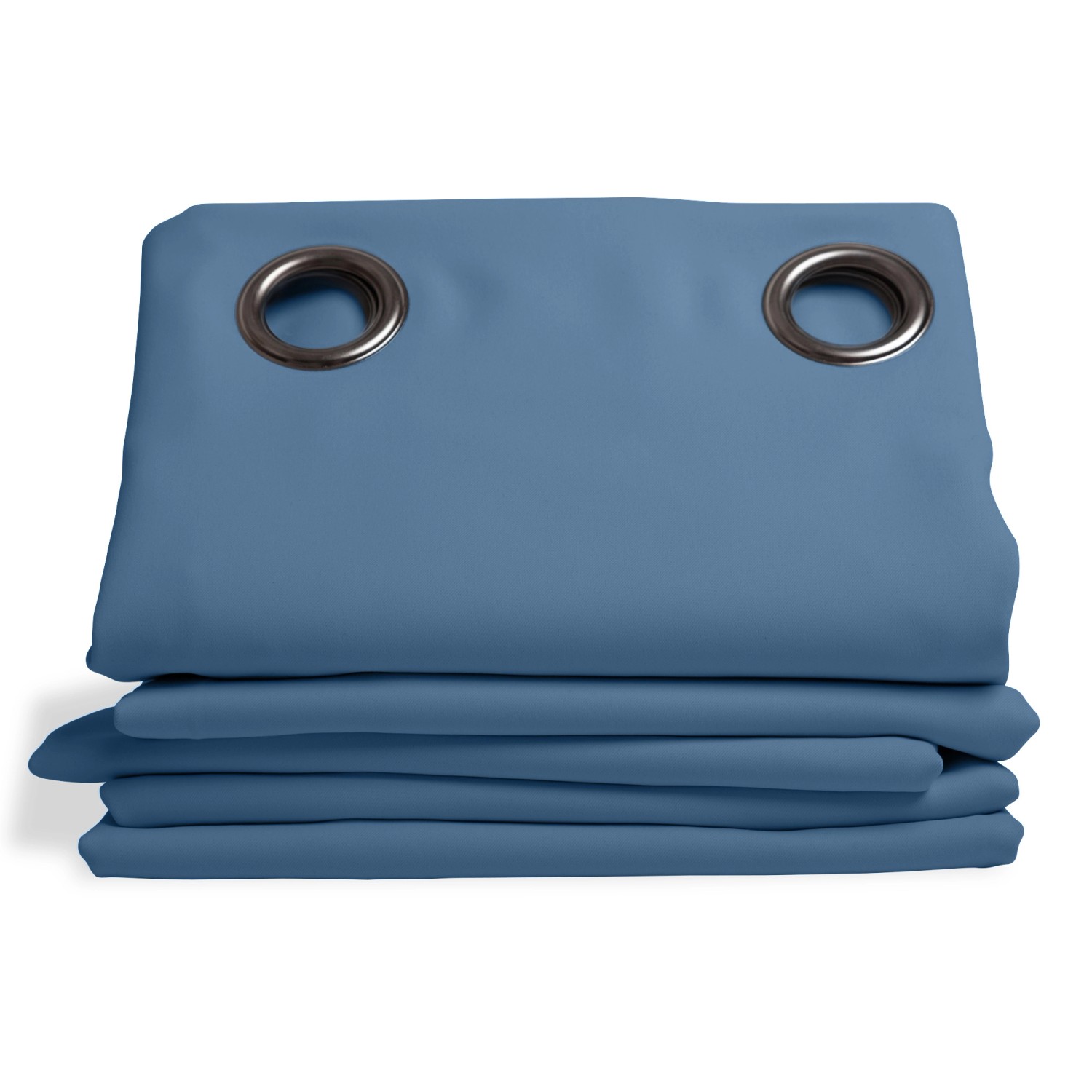 Blauer Moondream Verdunkelungsvorhang, 260x145 cm, mit Ösen, gestapelt.