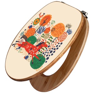 Banjado WC-Sitz aus Bambus mit rotem Pferde-Motiv. Toilettendeckel aus Holz mit Universal Scharnieren.