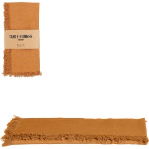 Mica Decorations Tischläufer Villia in Ocker, 180x45 cm, mit Fransen.