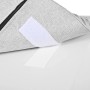 Graues Sitzpolster mit Stoffstruktur, schwarzem Reißverschluss und weißem Klettverschluss für Schuhschrank.