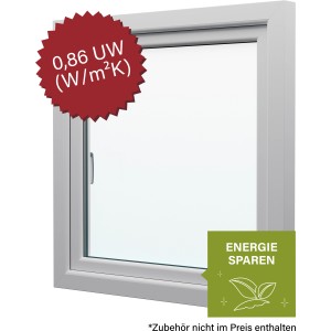 Weißes JM Meeth Energiesparfenster Ecoline, DIN links, 100x50 cm. Kunststofffenster mit 3-fach Verglasung.