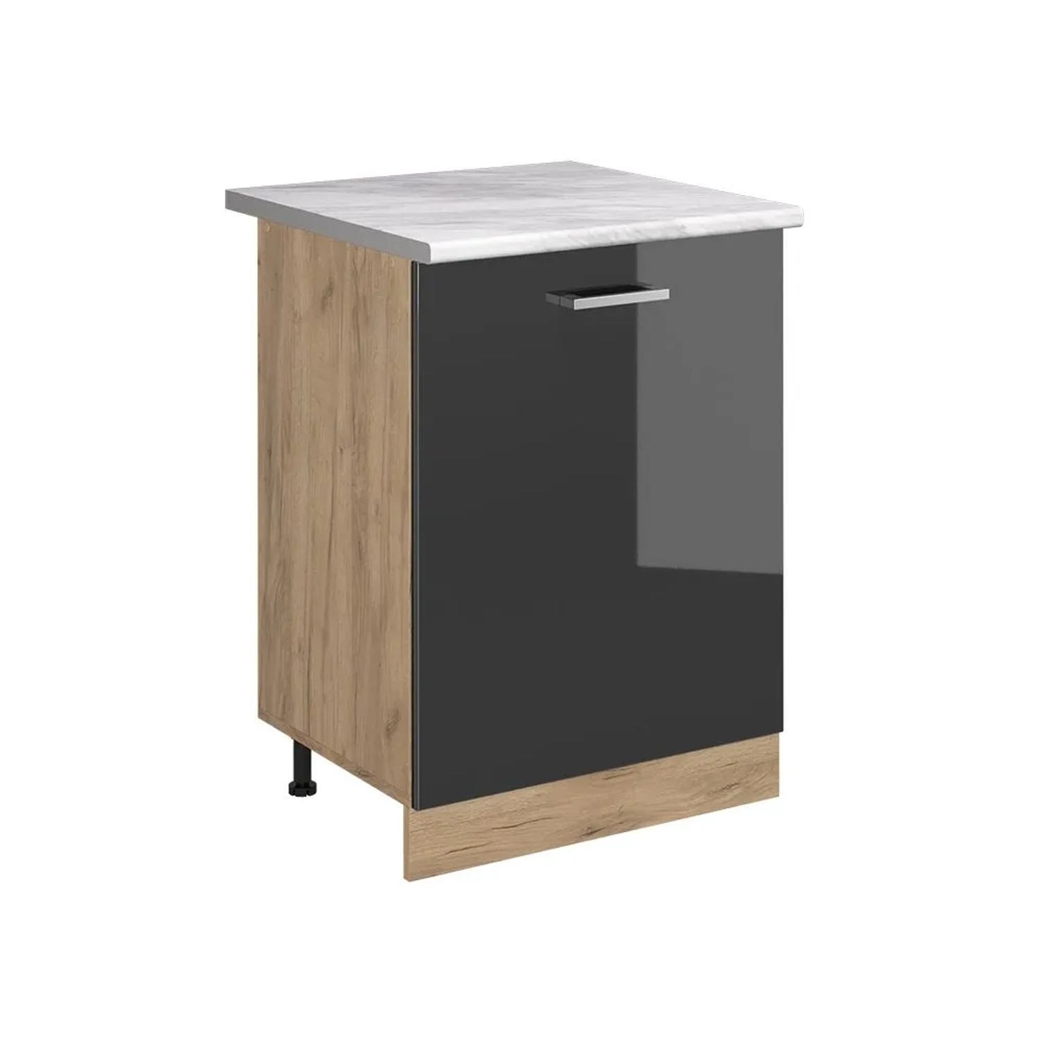 Vicco Küchenunterschrank R-Line Anthrazit Hochglanz/Goldkraft Eiche 60 x 82 mit 1 Tür Arbeitsplatte Marmor Art Nr 72149