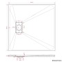 Technische Zeichnung Aquabatos Duschwanne 90x90 cm, Maße und Details zum Ablauf. Eckige, rutschfeste Duschtasse in Steinoptik.