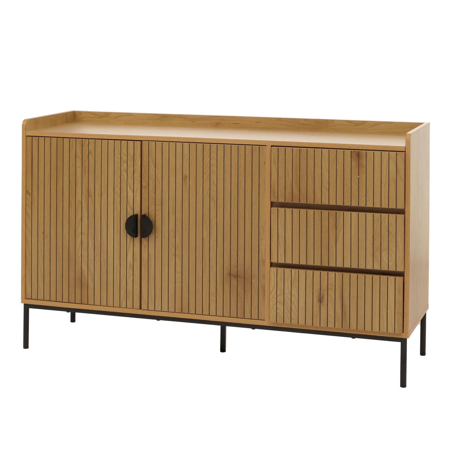 MCW Sideboard O39 3 Schubladen 2 Türen Holz Melamin 80x130x42cm Natur
