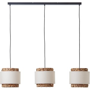 Brilliant Pendelleuchte Waterlilly, 3-flammig, schwarz/natur, mit Wasserhyazinthe und Textil.