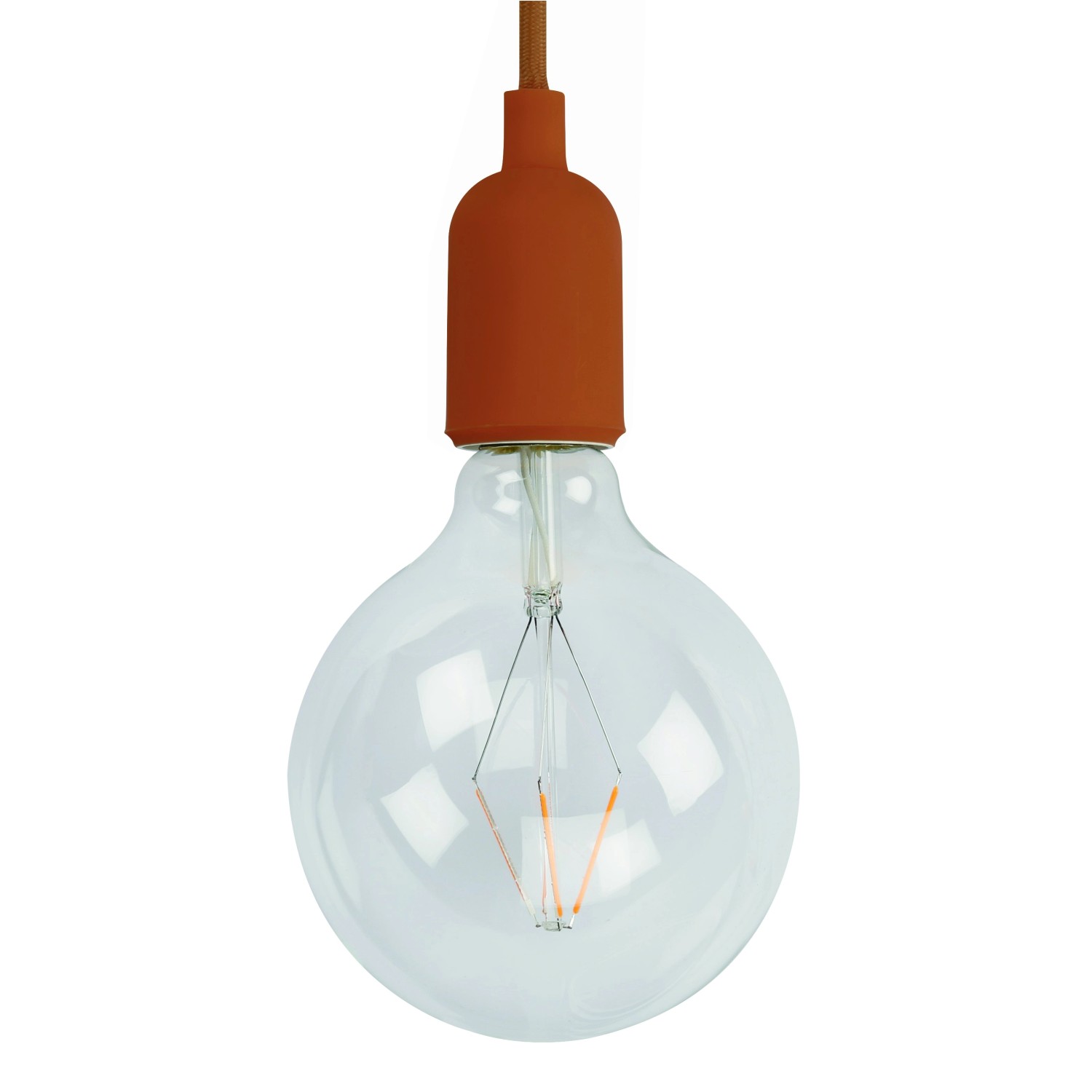 Braunes Lampen-Textilkabel mit Fassung und klarer Glühbirne für DIY-Lampen.