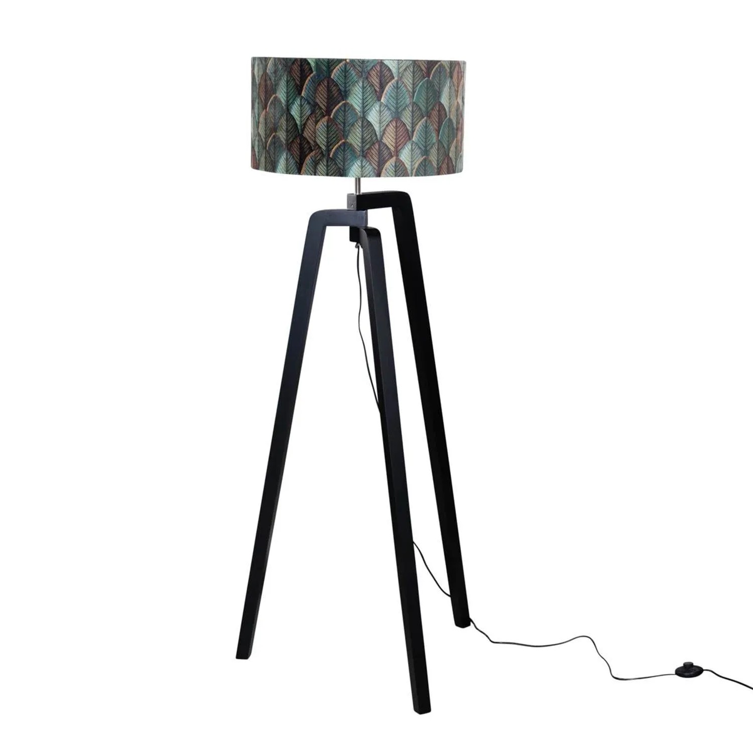 QAZQA Stehleuchte Schwarz mit Samtlampenschirm Blattdesign 50cm Puros