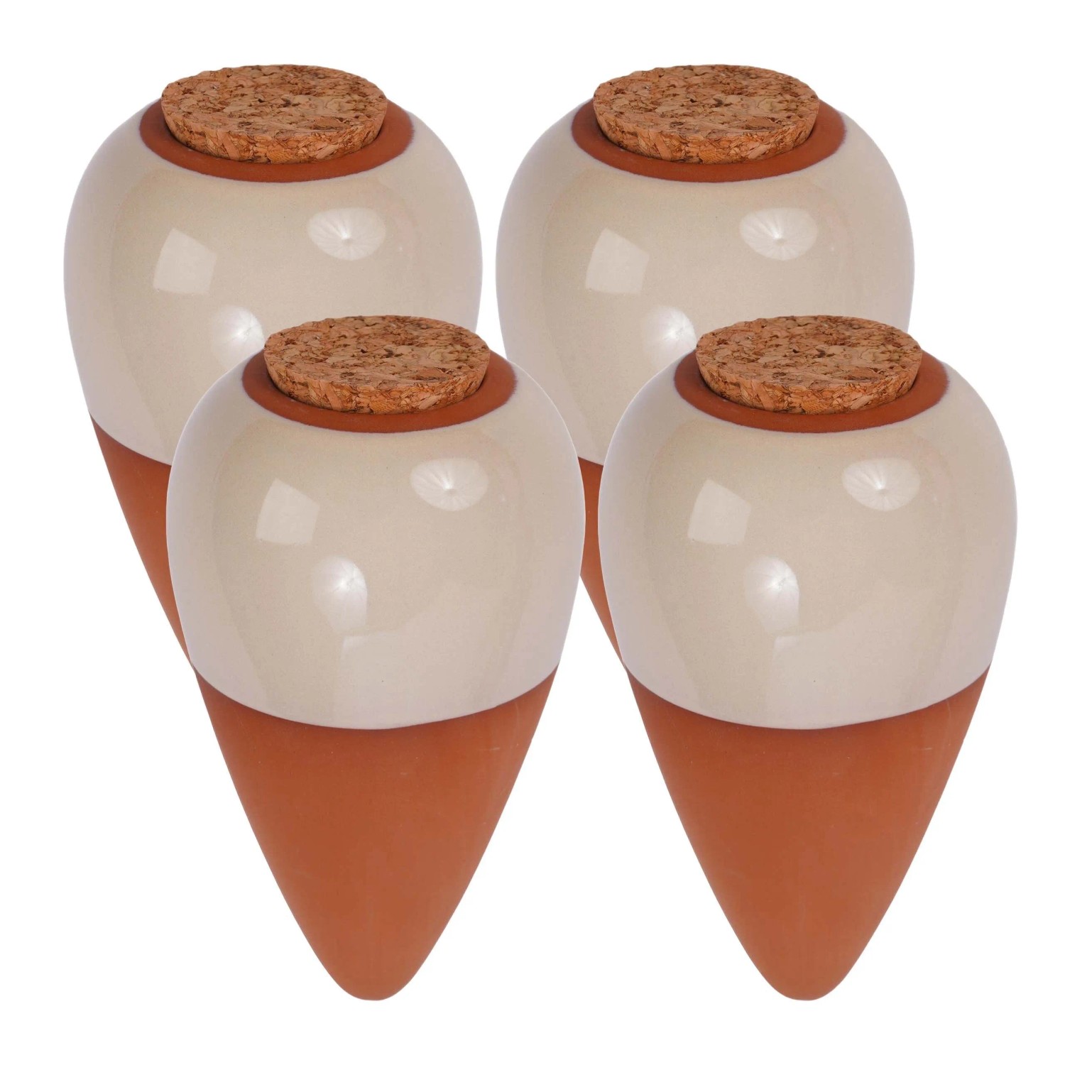 Relaxdays Bewässerungskegel Keramik Beige 4er Set mit Korkdeckel 16 cm x 8 cm 350 ml