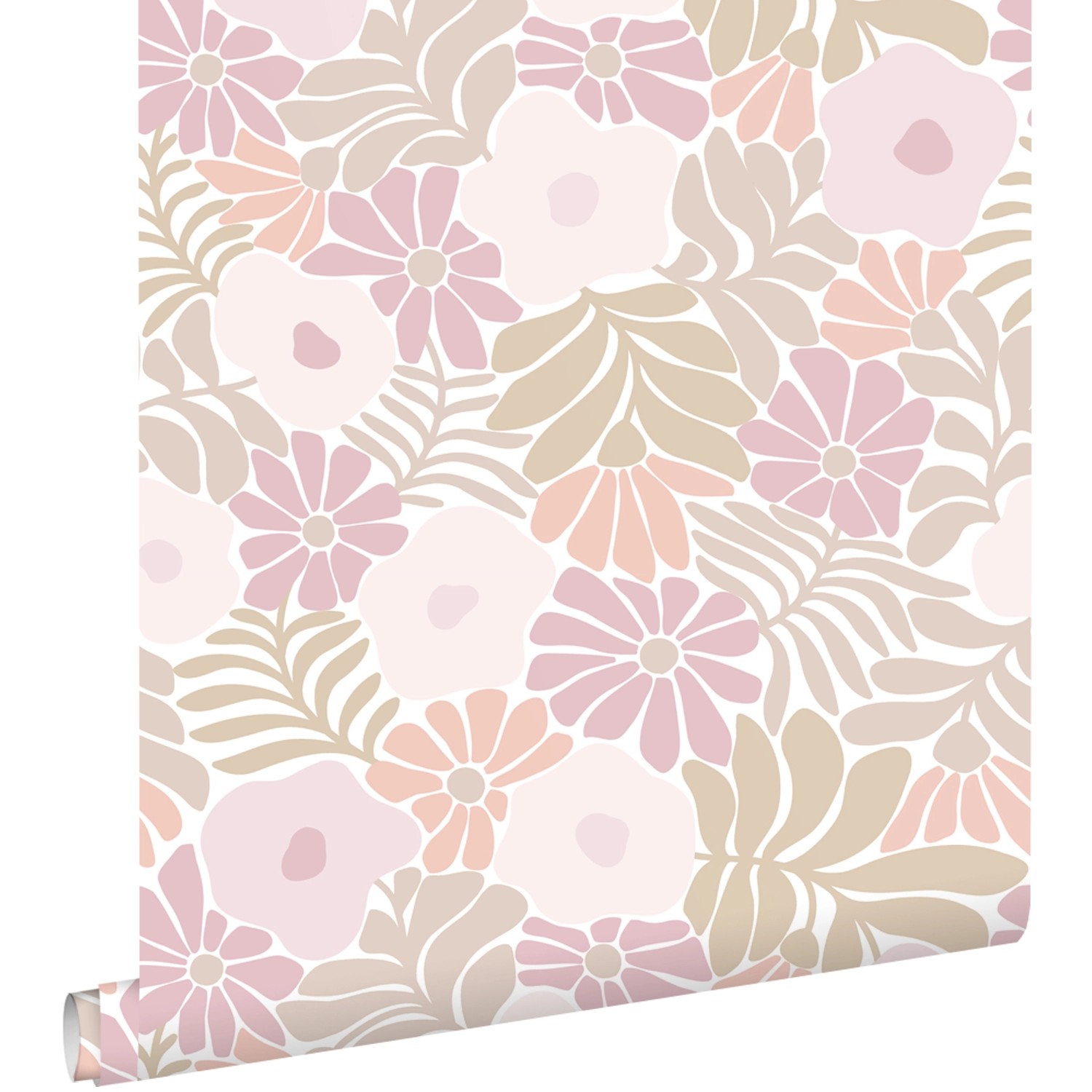 ESTAhome Tapete Blumen im Matisse-Stil Helllila Grün und Orange 50 x 900 cm günstig online kaufen