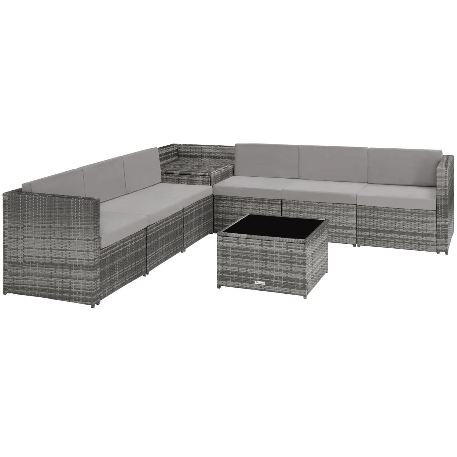 Tectake Rattan Lounge Verona Für 6 Personen Widerstandsfähig und Uv Beständig  306 x 190 x 66 cm Grau